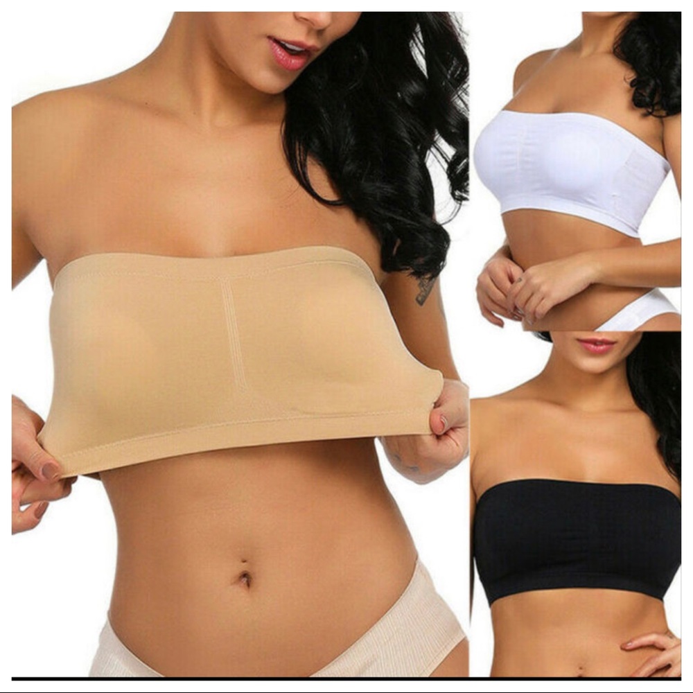 BEIGE Seamless bandeau top w/removable pads